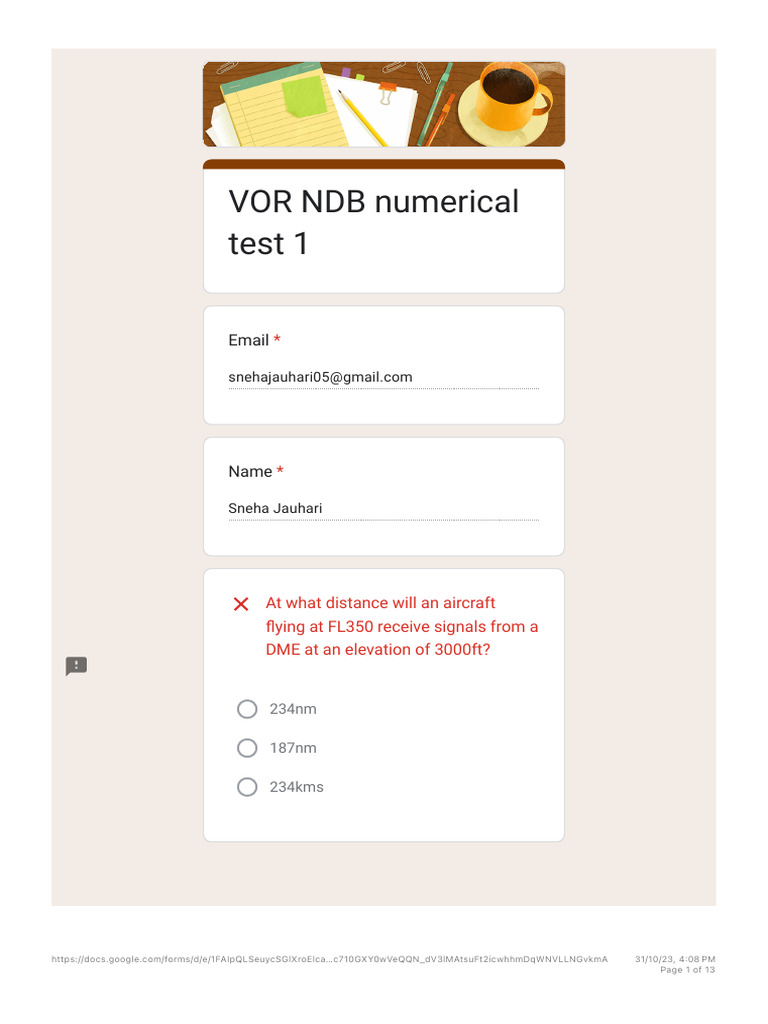 VOR and NDB Navigation Practice Test | PDF | Aircraft | Wireless