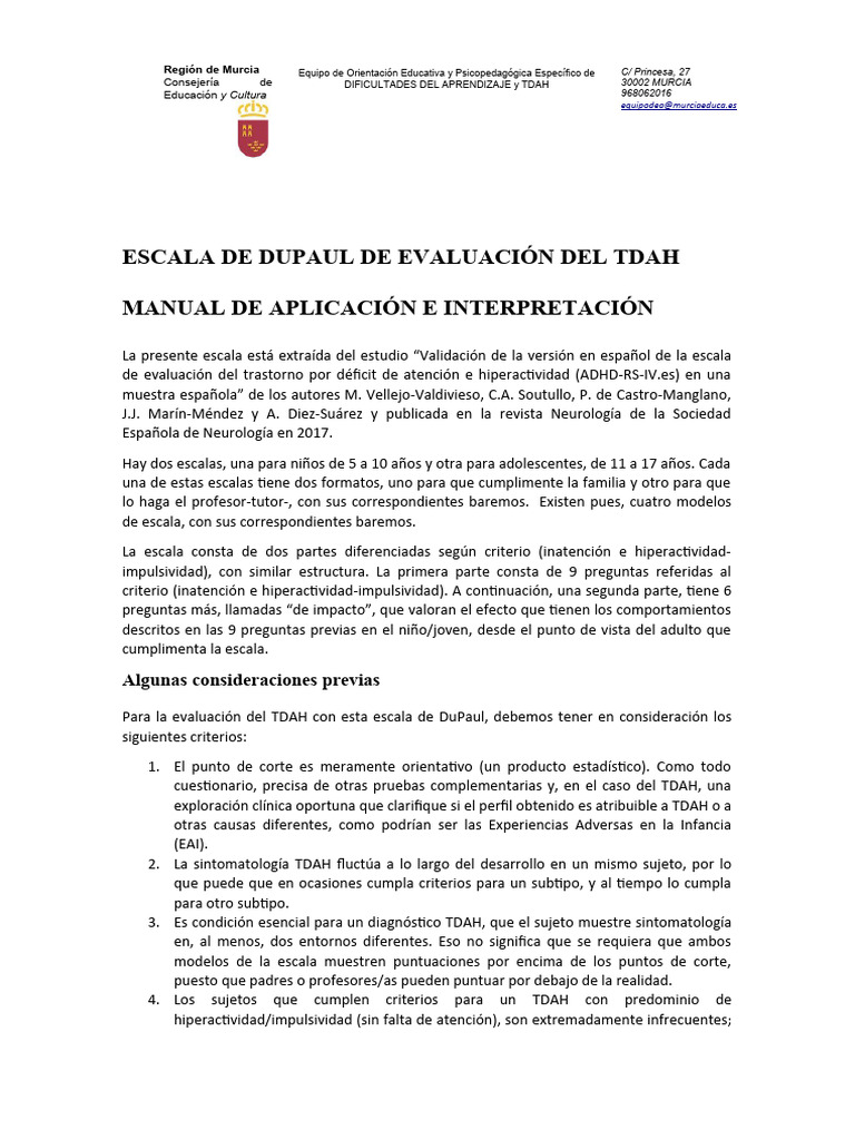 Manual Aplicacion e Interpretación Escala DuPaul (22-11-19) | PDF ...