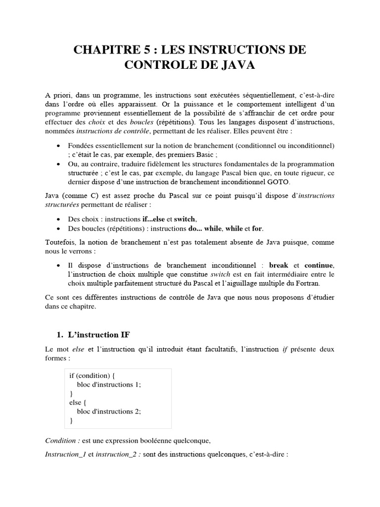 Instructions de contrôle en Java | PDF | Structure de contrôle ...