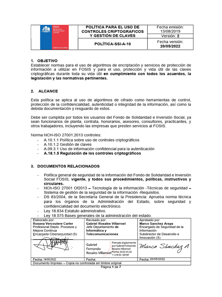 Politica Controles Criptograficos Y Gestion De Contrasenas V2 003 Pdf