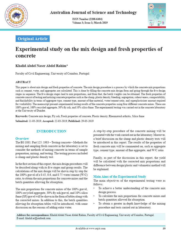 Experimental Study On The Mix Design and Fresh Properties of Concrete ...