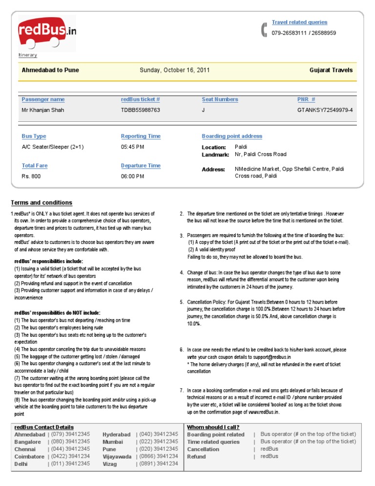redBus Ticket Information and Policies | PDF | Bus | Ticket (Admission)