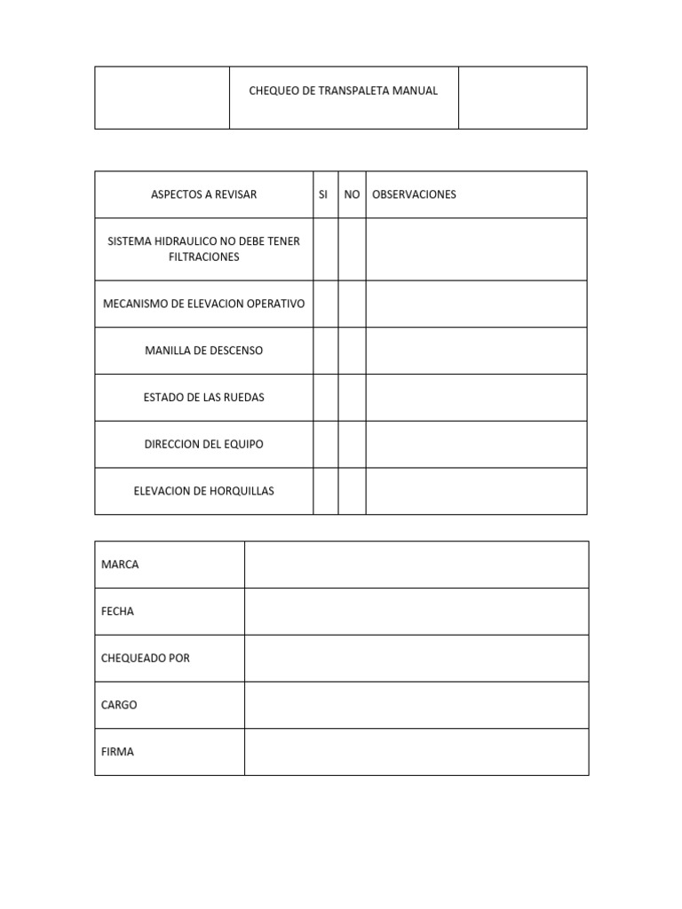 Chequeo Transpaleta Manual | PDF