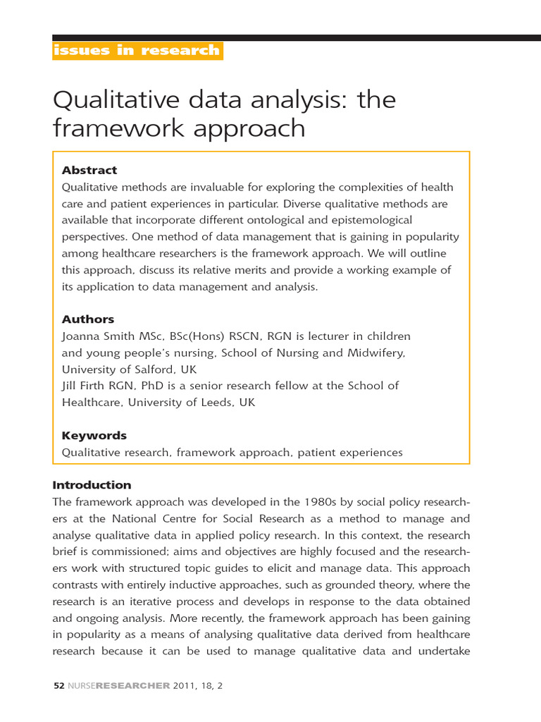 Qualitative Data Analysis-A Framework Approach | PDF | Qualitative ...