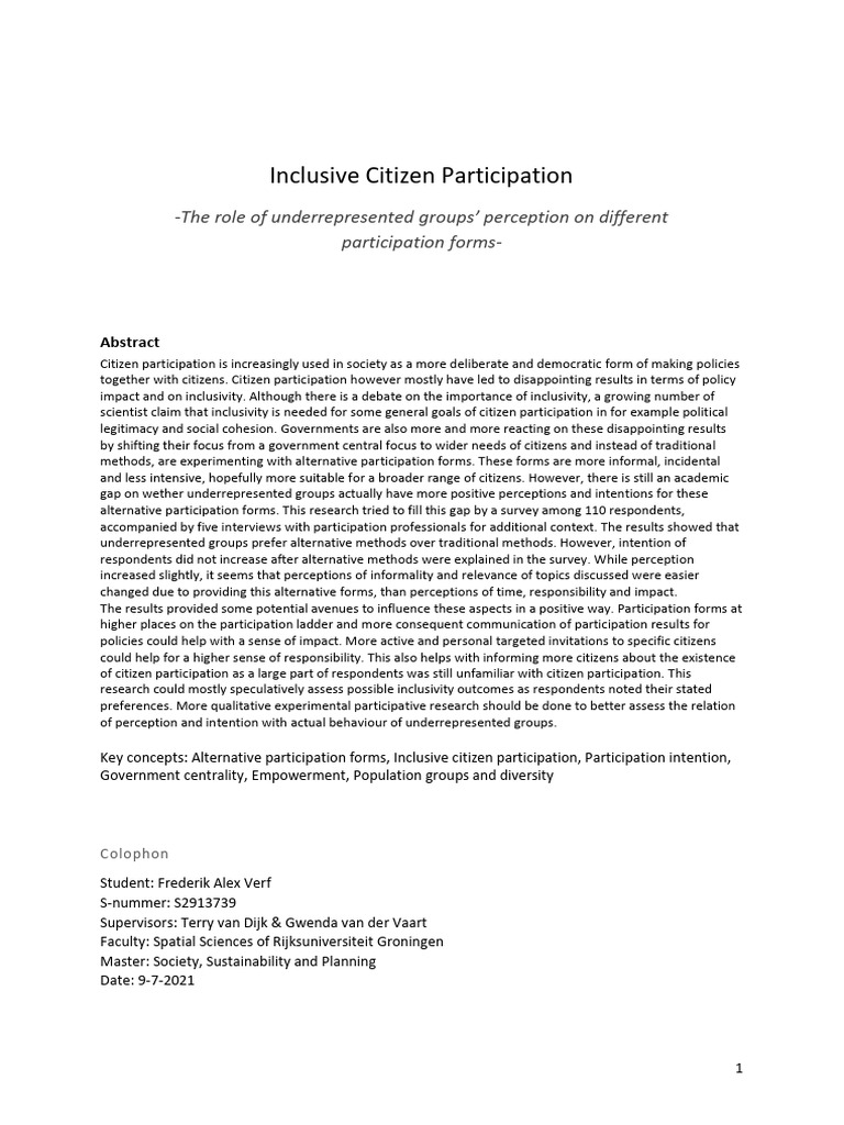 Inclusive Citizen Participation | PDF | Public Participation | Policy