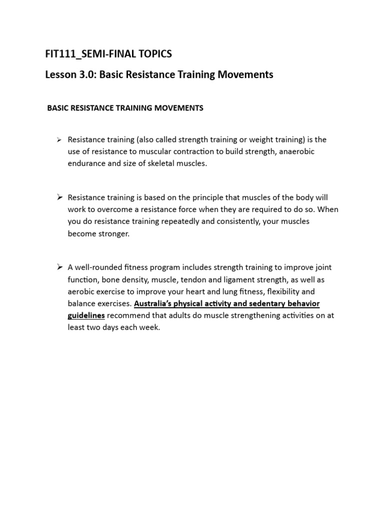 Fit111 Semi Fbasic Resistance Training PDF Strength Training