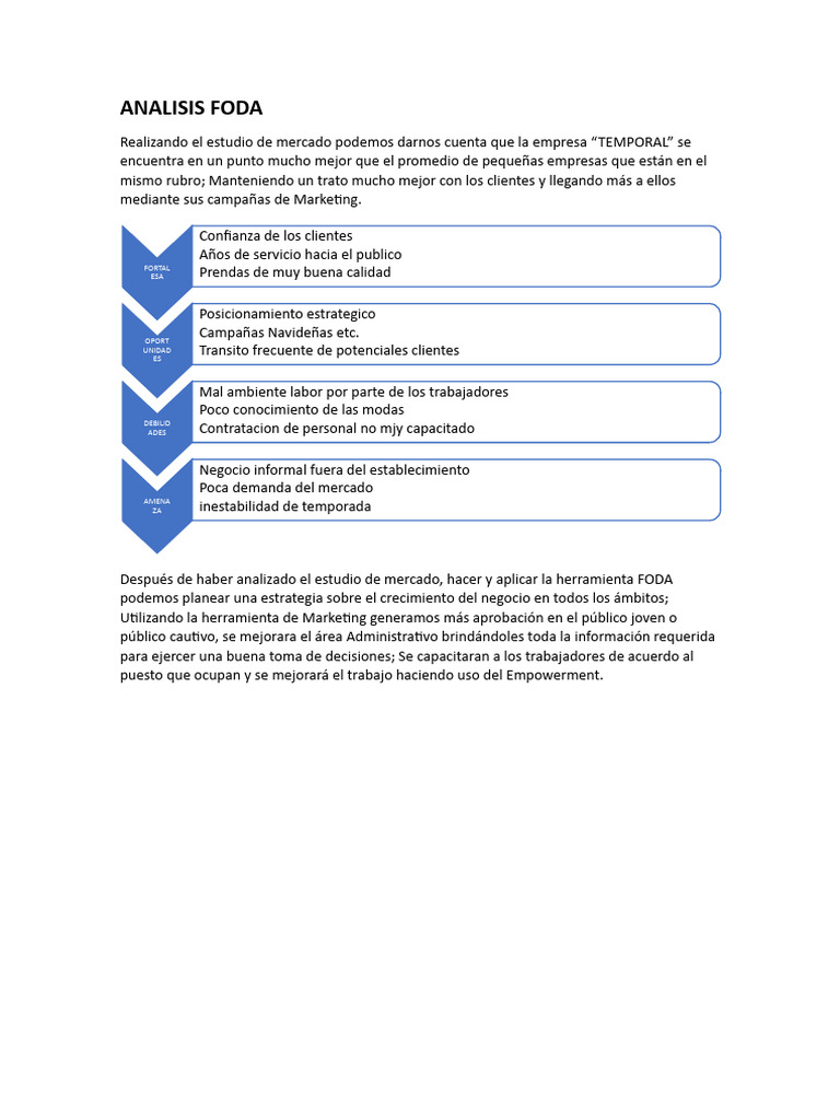 Análisis FODA de la empresa TEMPORAL | PDF | Negocios