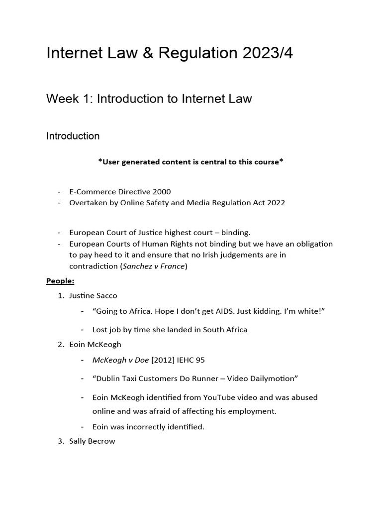Internet Law: User Content & Regulation | PDF | Internet | Computer Network