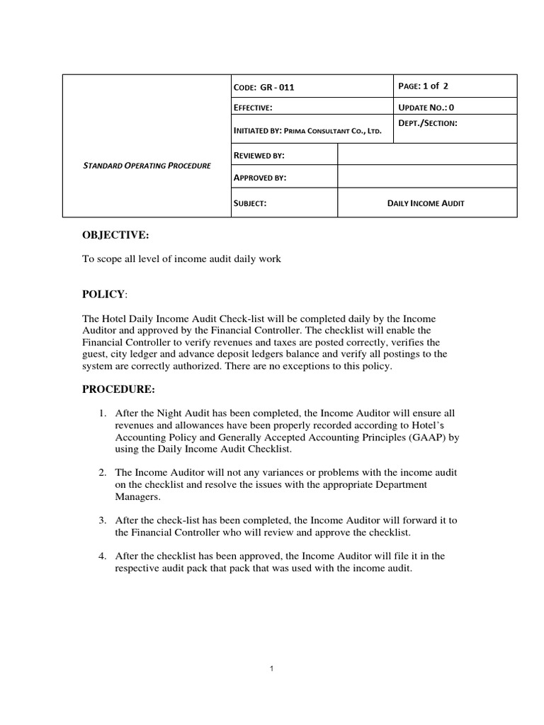 Daily Income Audit Procedure | PDF | Audit | Accounting