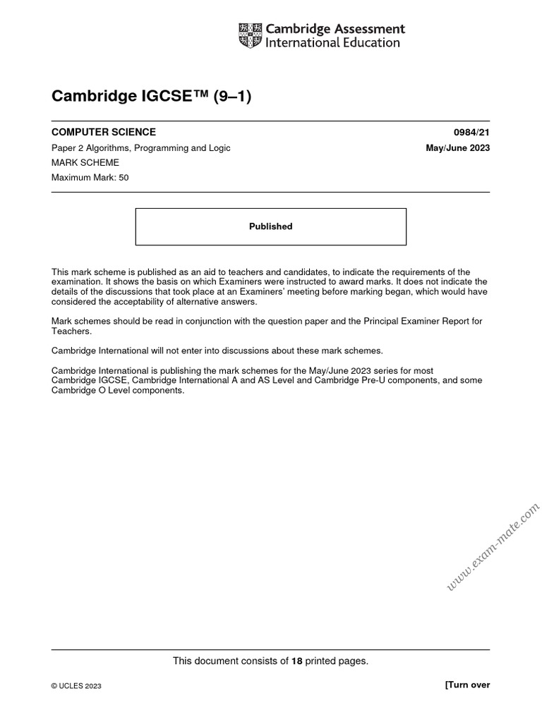 Cambridge IGCSE™ (9-1) : Computer Science 0984/21 | PDF | Programming ...