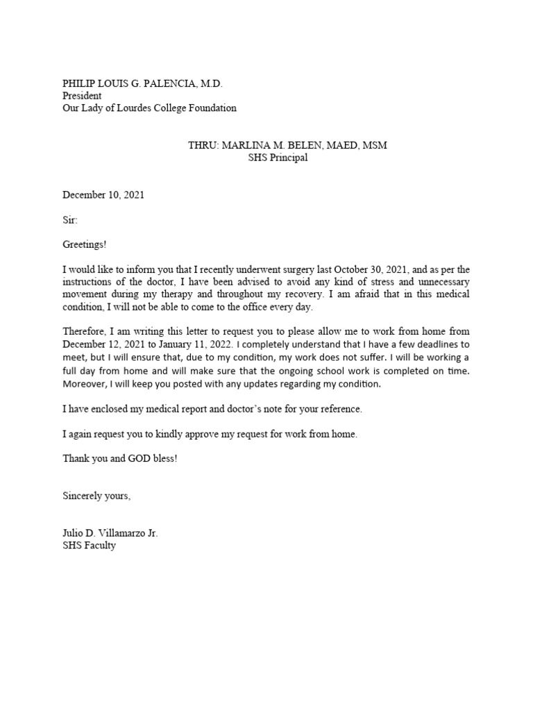 Request Letter For Work From Home | PDF