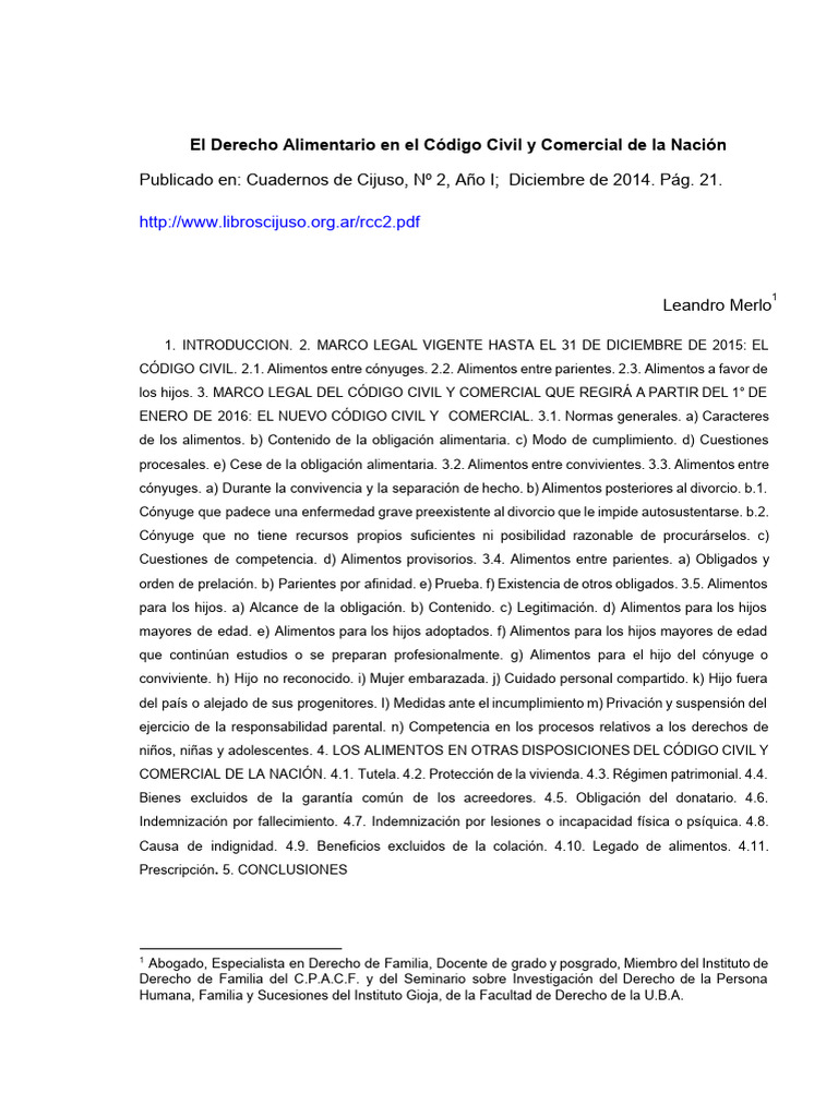 Derecho Alimentario en el CCCN | PDF | Divorcio | Parentesco