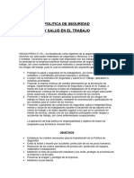 Politica de Seguridad y Salud en El Trabajo