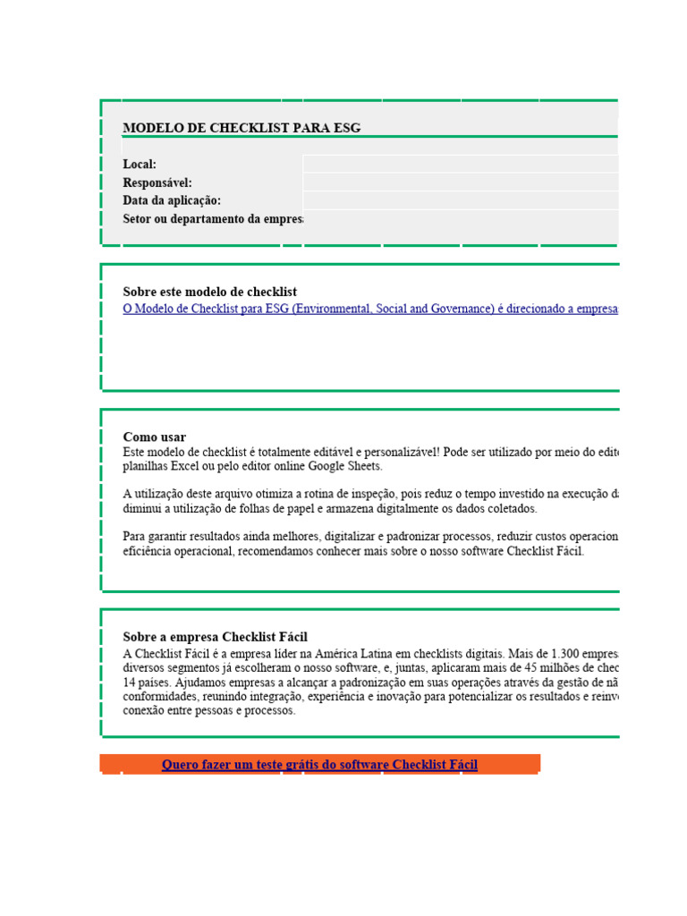 Modelo de Checklist ESG Digital | PDF | Partes interessadas ...