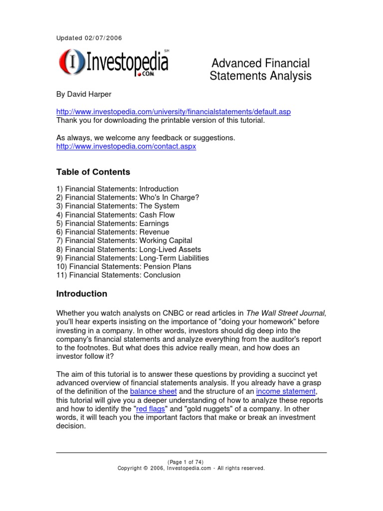 Advanced Financial Statement Analysis - Investopedia | PDF | Earnings ...