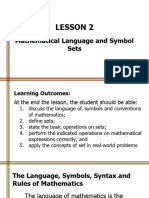 LESSON 2, Mathematical Language, Symbols & Sets