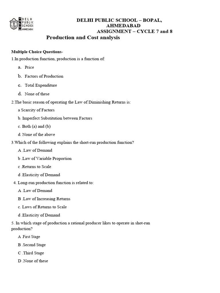 Assignment Production and Cost - 7and 8 | PDF | Supply (Economics ...