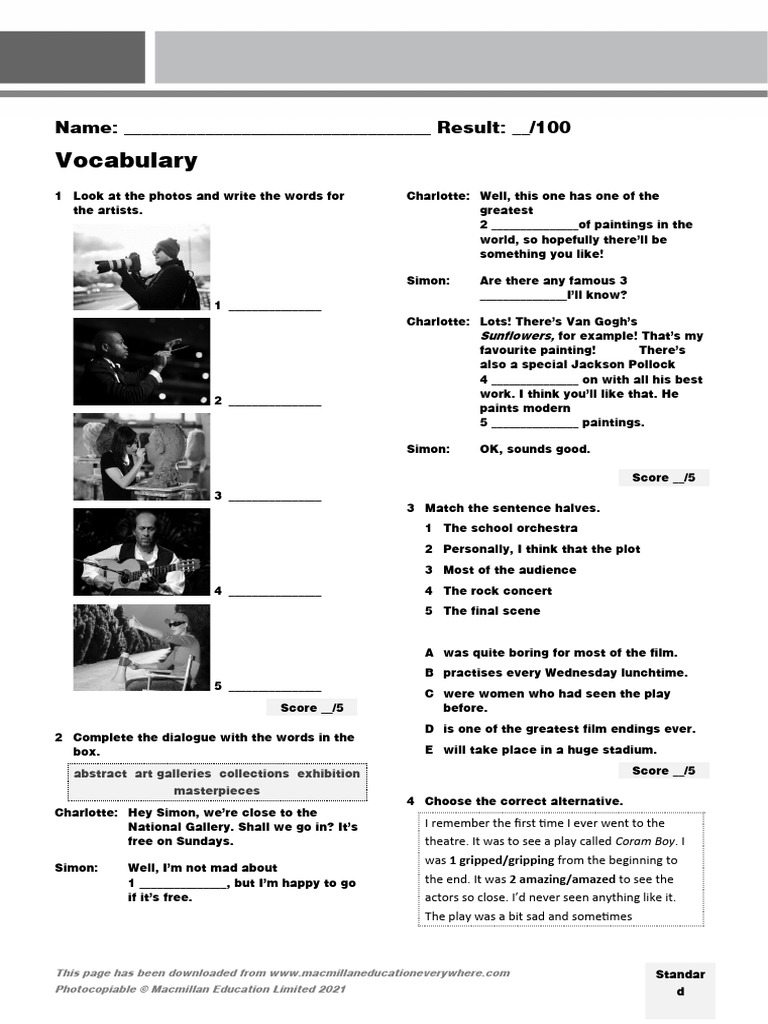 High Note 4 Unit 8 Test Overview | PDF | Actor | Harry Potter