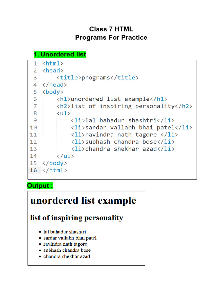 Class 7 HTML Practicals | PDF