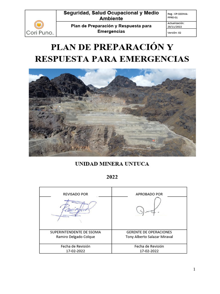 Plan de Emergencia Unidad Minera Untuca | PDF | Seguridad y salud ...