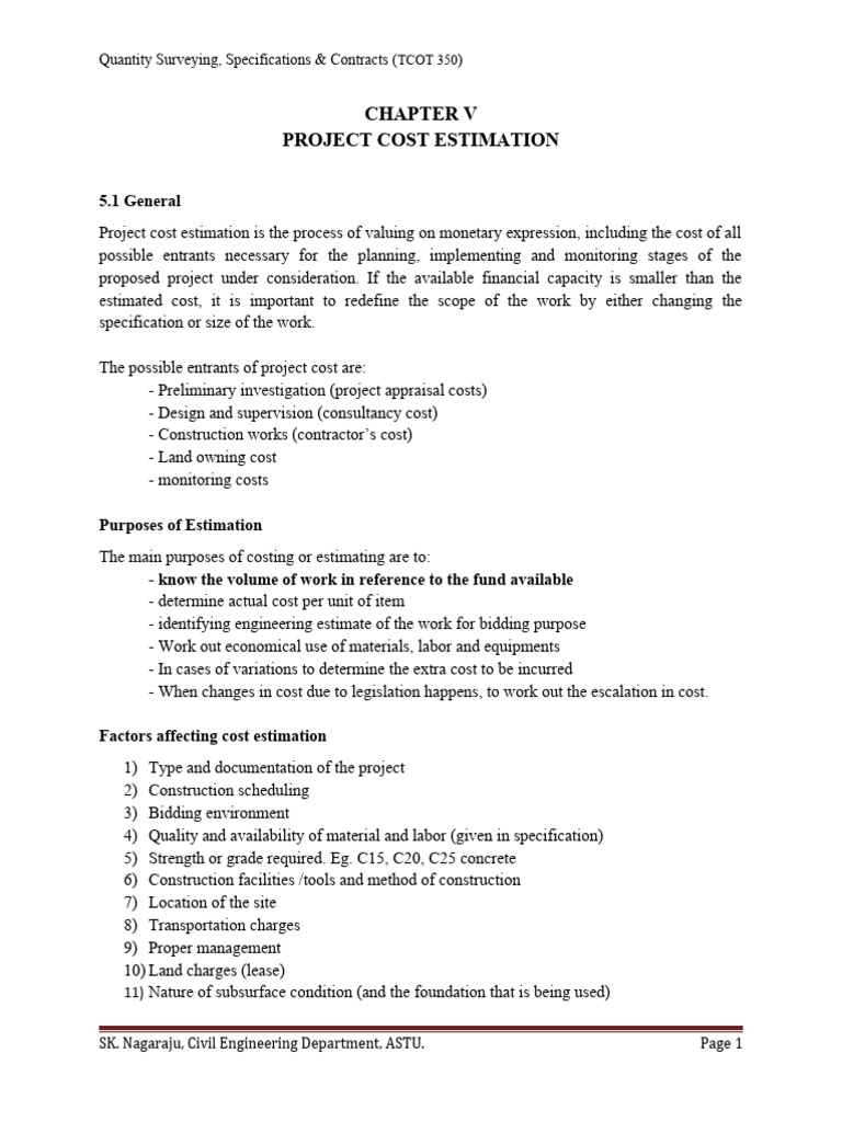 Project Cost Estimation in Quantity Surveying | PDF | Concrete | Real ...