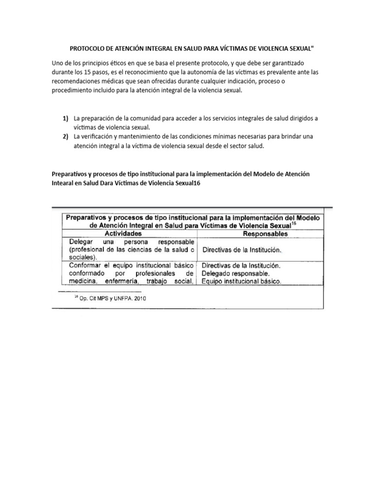 Protocolo de Atención a Víctimas de Violencia Sexual | PDF | Violación ...