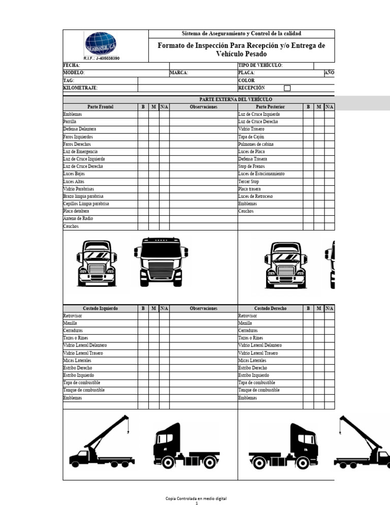 Sca-Fo-Mtto-007 Recepcion y Entrega de Vehiculo Pesado | PDF ...