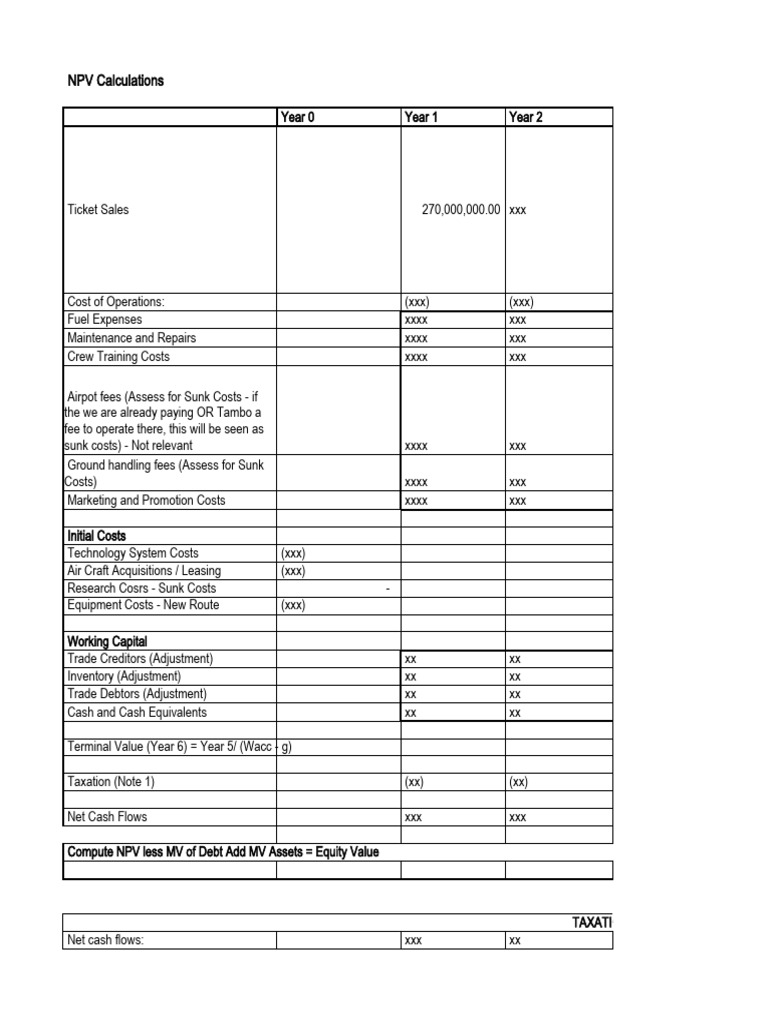Npv Analysis For New Airline Route Pdf Net Present Value Return