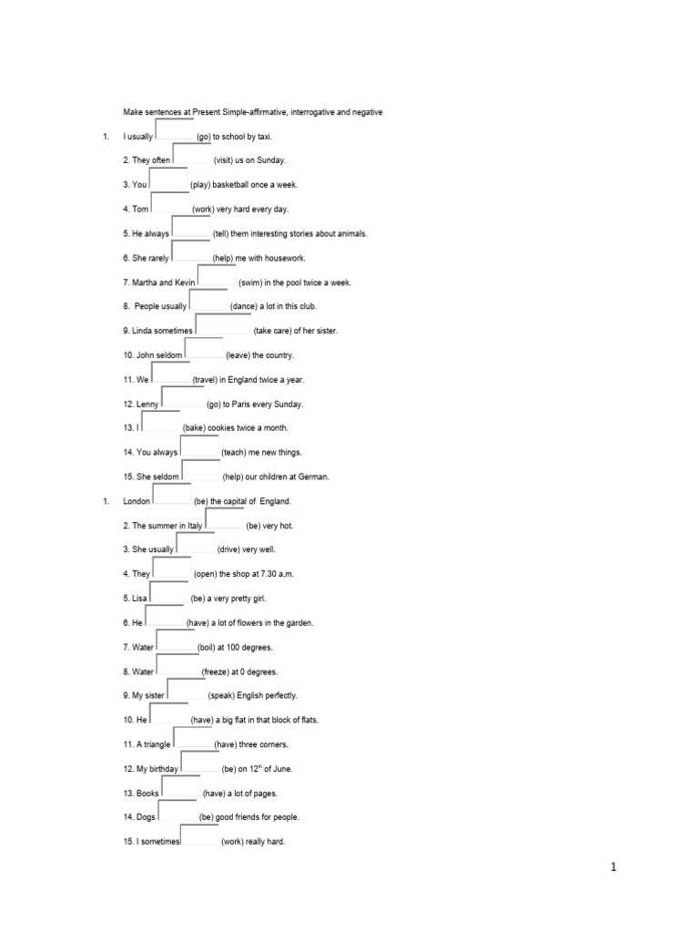 Present Simple Sentence Practice | PDF