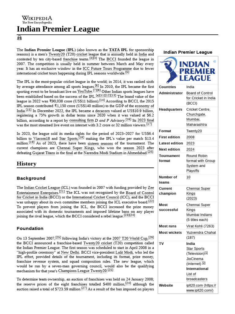 Overview of the Indian Premier League | PDF | Ball Games | Professional ...