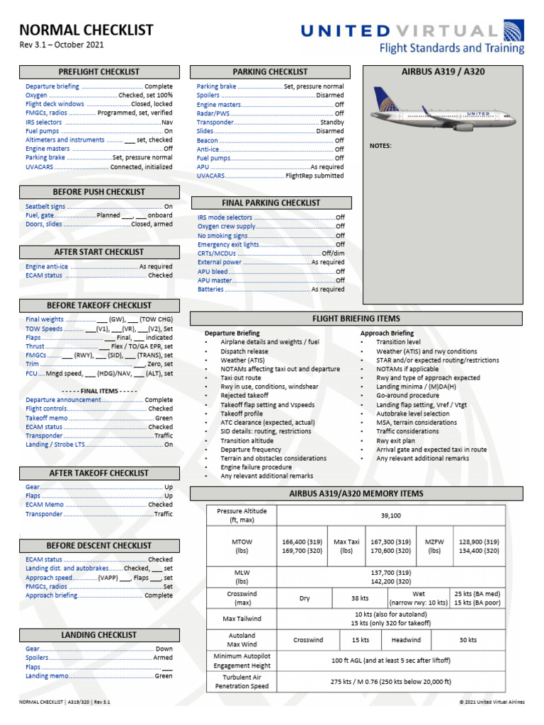A320 Normal and Parking Checklists | PDF | Takeoff | Air Traffic Control