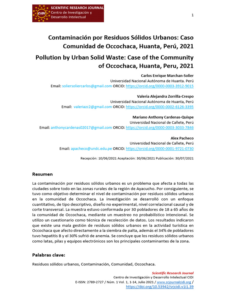 Contaminación por Residuos en Occochaca | PDF | Residuos | Gestión de ...