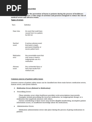 Patient Safety and Clinical Risk