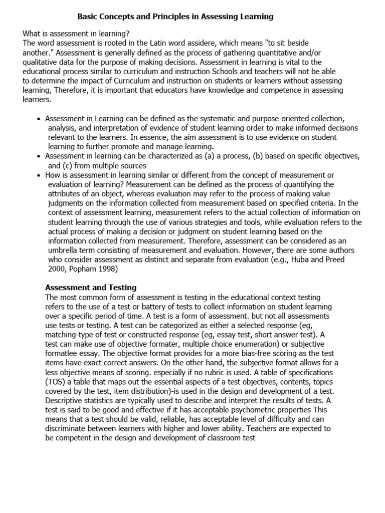 Principles of Assessment in Learning | PDF | Educational Assessment ...