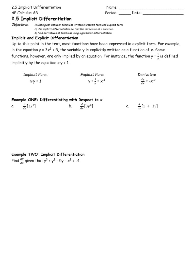 2 5ImplicitDifferentiation | PDF | Derivative | Function (Mathematics)
