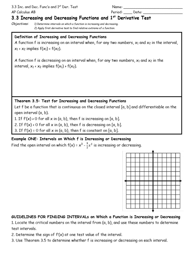 Increasing/Decreasing Functions & 1st Derivative Test | PDF ...