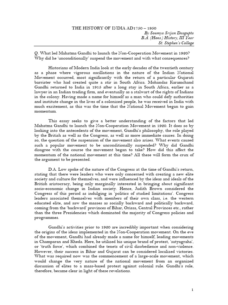 Gandhi and The Non-Cooperation Movement | PDF | Mahatma Gandhi ...
