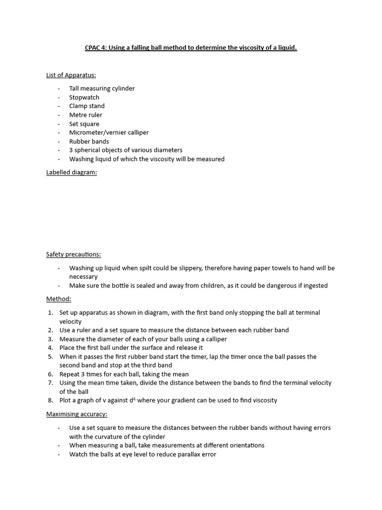 Using A Falling Ball Method To Determine The Viscosity of A Liquid PDF