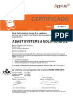 Certificado ISO 27001 Abast Systems Solutions 2020-2023