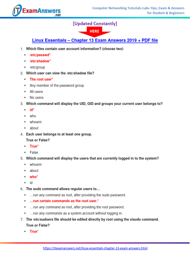 Linux Essentials Chapter 13 Exam Answers 2019 + PDF | PDF | Sudo ...