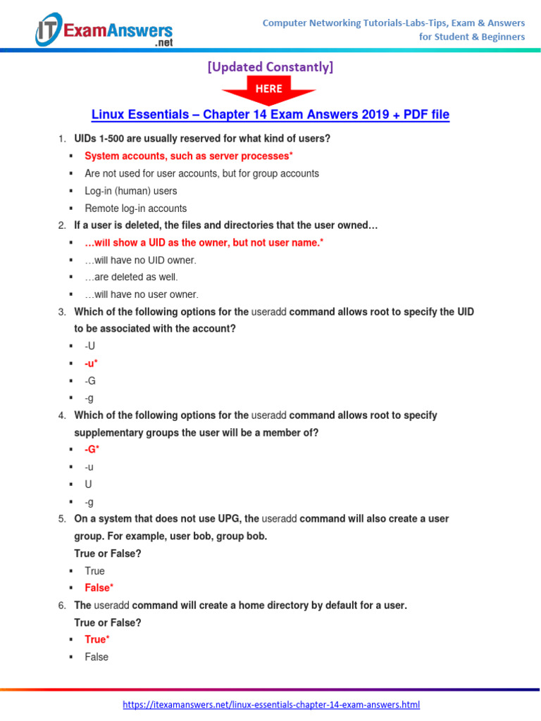 Linux Essentials Chapter 14 Exam Answers | PDF | Superuser | User ...