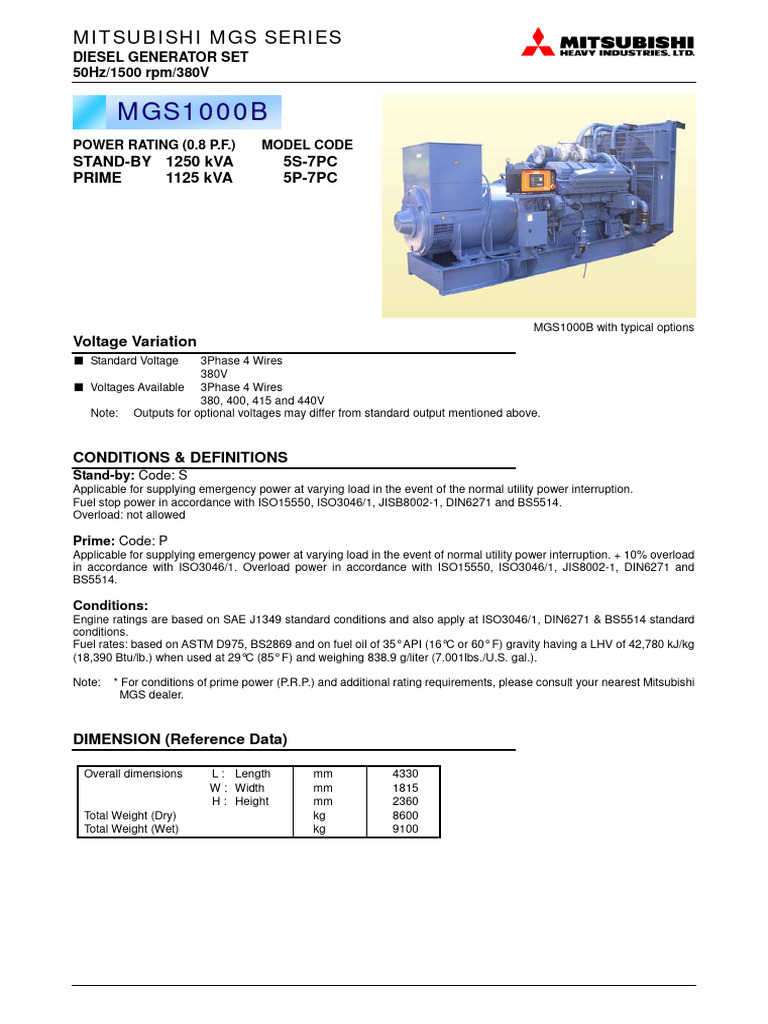 MGS 1000B | PDF | Electric Generator | Diesel Engine