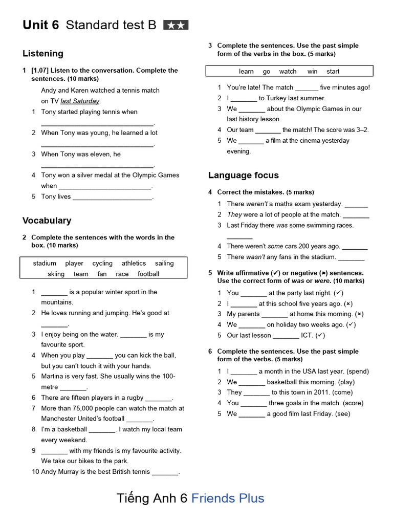 Unit Test Unit 6 Standard Test B Pdf Fifa World Cup Sports