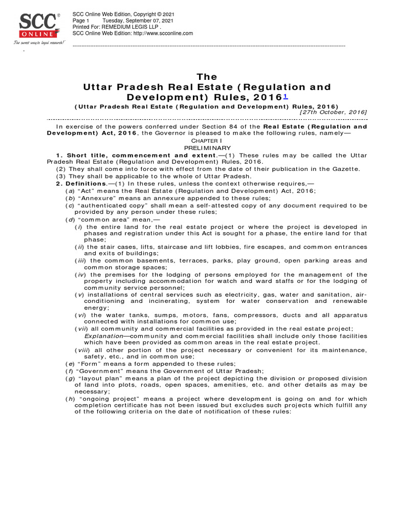 Real estate regulation and development act 2016 rules