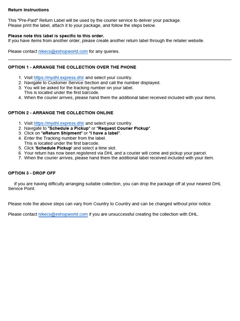 Return Instructions | PDF | Courier | Written Communication