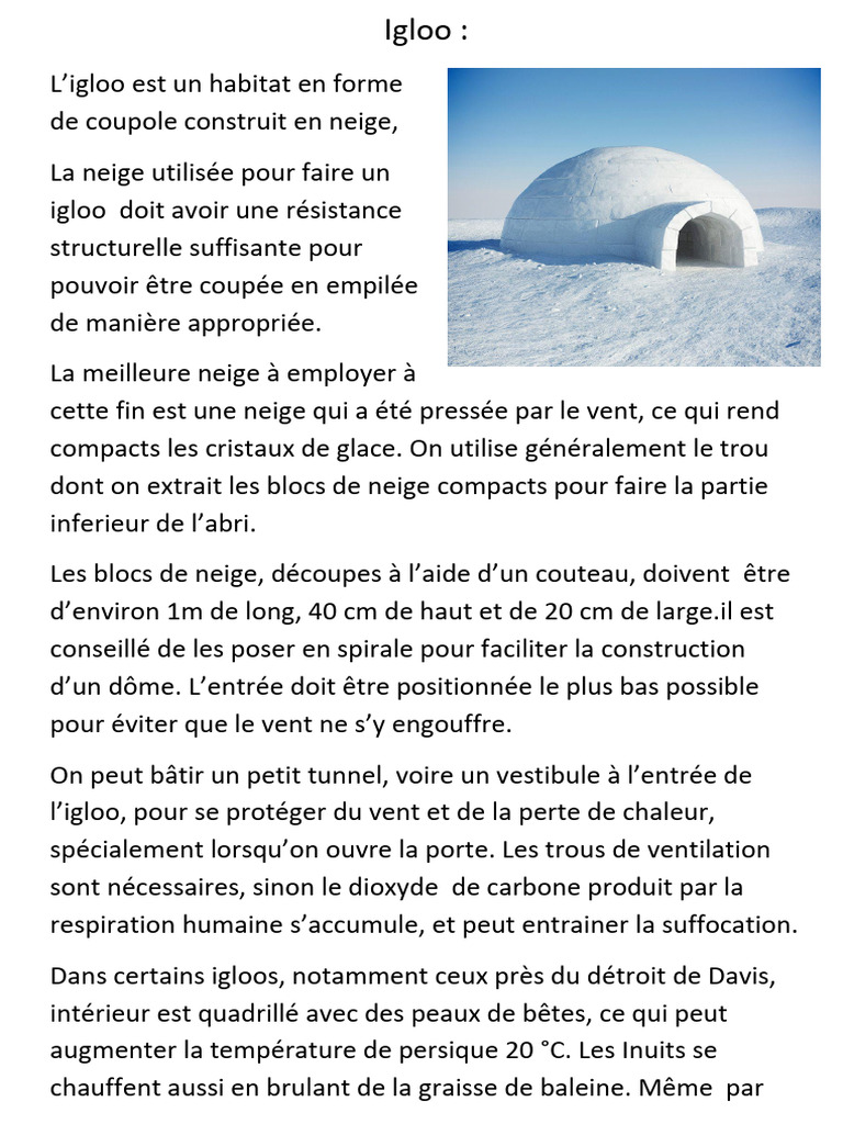 Construction et caractéristiques d'un igloo | PDF