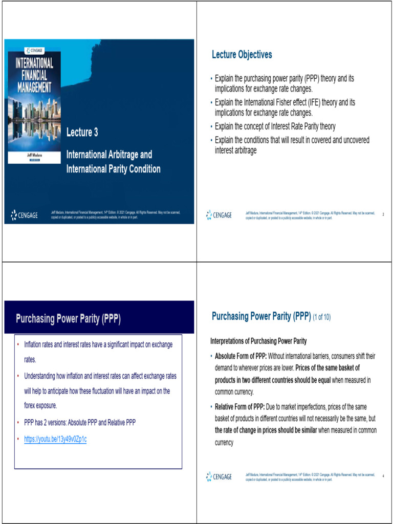 Lecture 03 - International Arbitrage and Interest Rate Parity | PDF