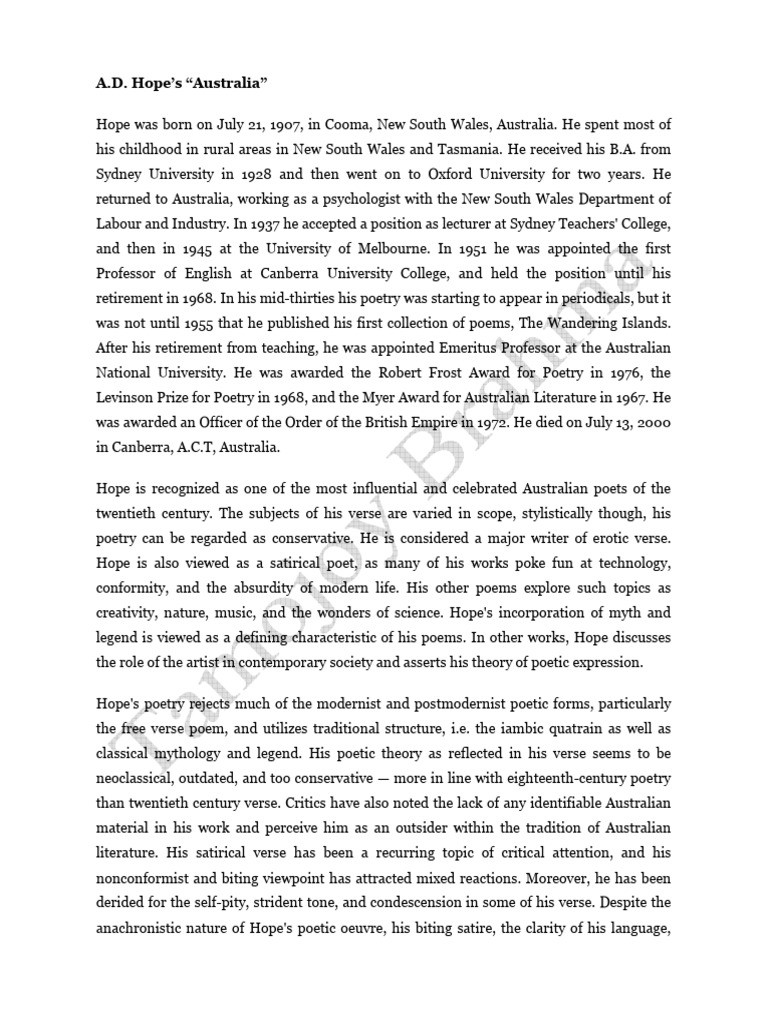 A.D. Hope | PDF | Poetry