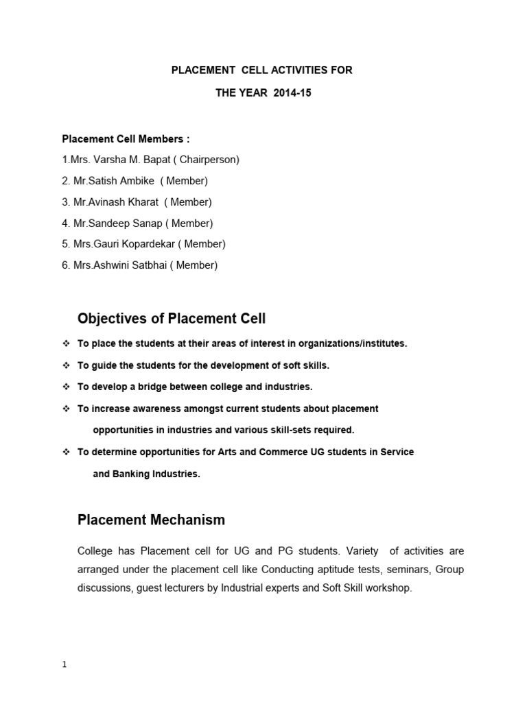 Overall Placement Cell For 2014 15 | PDF | Communication | Lecture