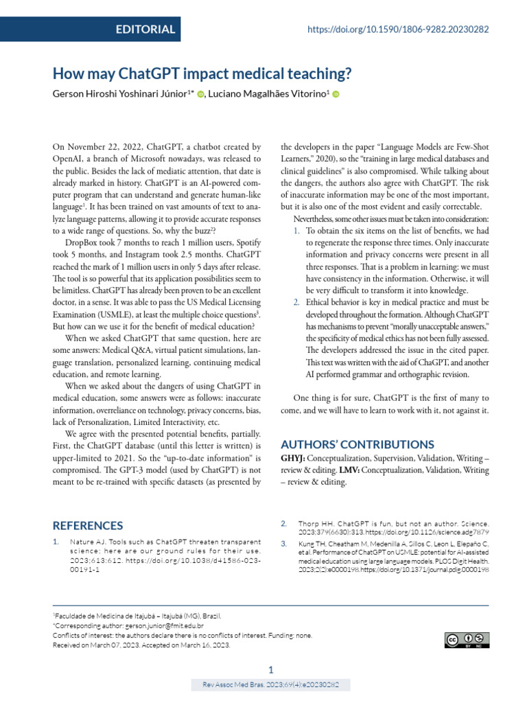 ChatGPT's Role in Medical Education | PDF | Artificial Intelligence ...